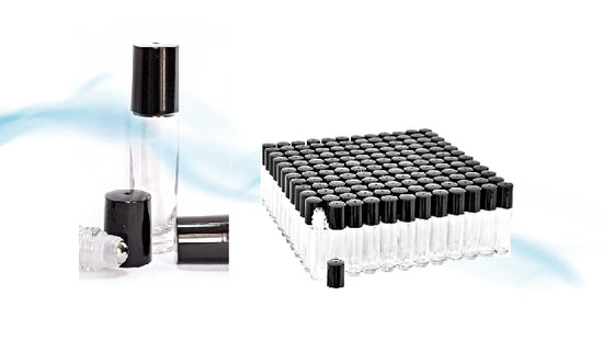 Roller Bottles with your choice of stainless or plastic roller ball and black cap. Sold as a set (ball & cap included). Buy 1 for $0.55, 1/2 case (qty 72) @ $30, or by the gross case (qty 144) @ $50 10ml Glass