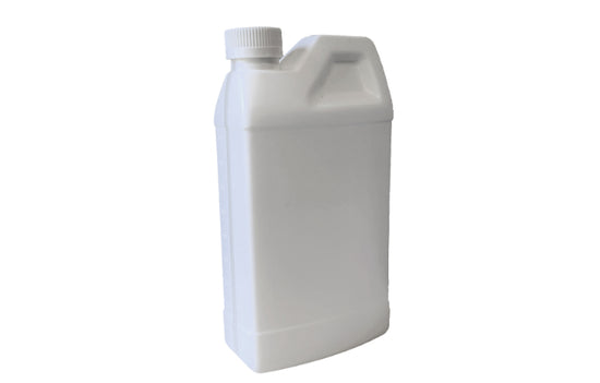 32 oz Oil container, F Style jug that is Chemical Resistant (Fluorinated) HDPE Plastic. This 1 liter oil container has a sight strip and graduations so you always know how much you have left