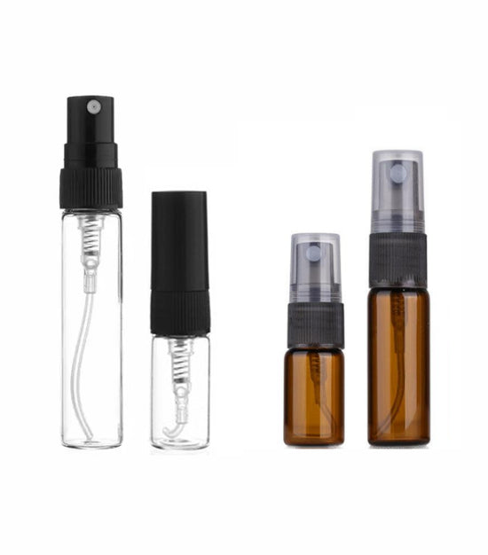 Perfume Spray Bottles in small sizes. 5/8 dram, 1 dram, 3 ml and 10ml mini glass spray bottles