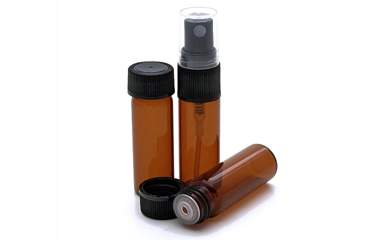 Wholesale Amber Glass vial, 1 Dram with optional reducer insert or spray top