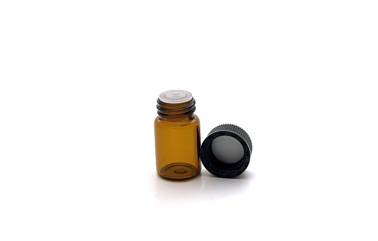 5/8 dram amber glass vial, bulk with reducer insert and cap