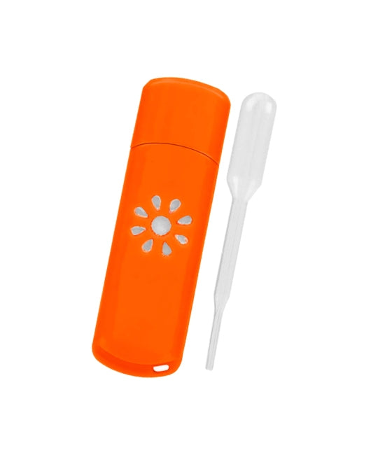 USB Oil Warmer Stick with dropper in bright and bold Orange. Pocket size to take in your car or office